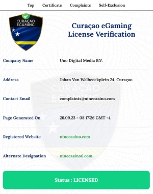 Nine Casino - Curaçao eGaming License Verification